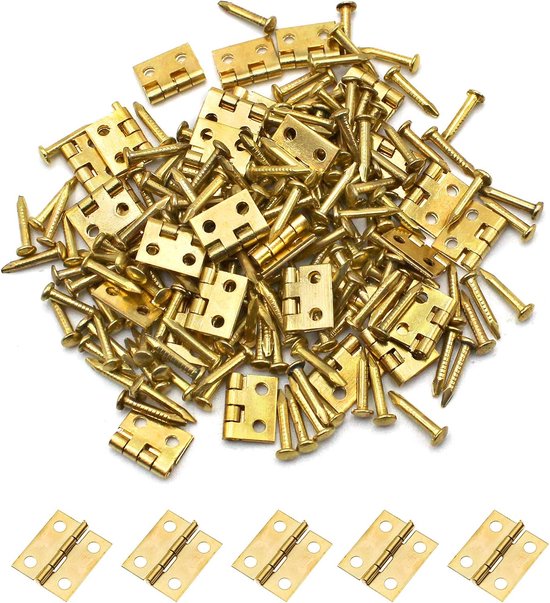 100 Stuks Mini Scharnier Retro Scharnieren Messing Scharnieren Connectoren Kleine Metalen Scharnieren Miniatuur Scharnier Met Schroeven Kabinet Deur Lade Kist