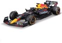 Max Verstappen Red Bull RB18 Formule 1 auto, nummer 1, donkerblauw met gele en rode accenten.