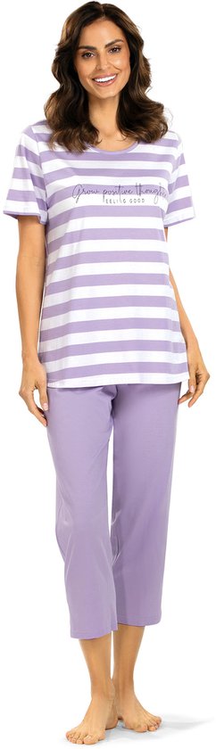 Pyjama femme Comtessa - Katoen - Été - Pantalon 7/8 - Rayé violet - Taille 48