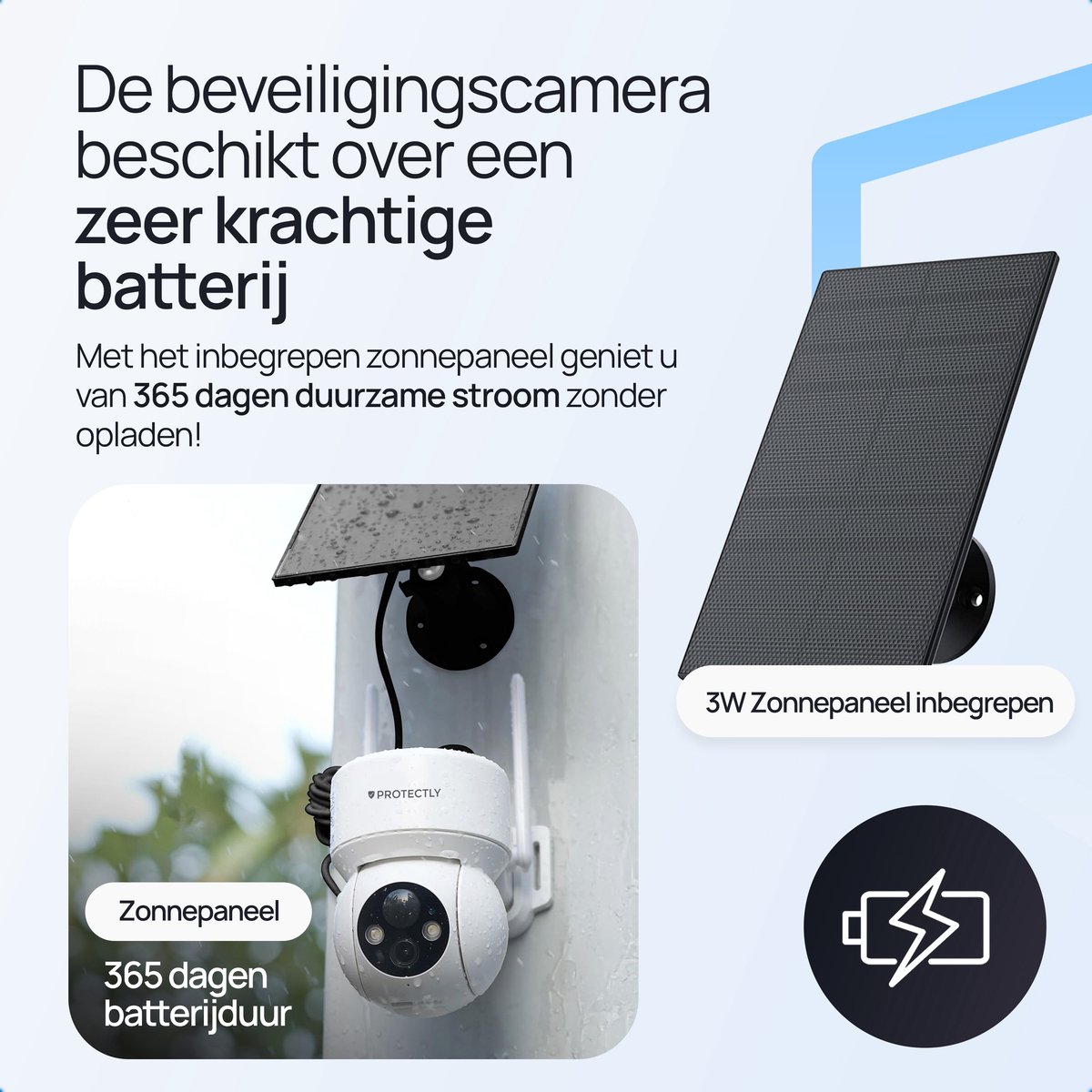 Afbeelding 3 van Protectly® Beveiligingscamera Draadloos Buiten – 3K Ultra HD - Camerabewaking - Bewakingscamera Voor Buiten - Buitencamera - Buiten Camera Met Nachtzicht - Camera Beveiliging - Oplaadbaar - Met WiFi en APP - Incl. 64GB SD - Incl. Zonnepaneel - Wit
