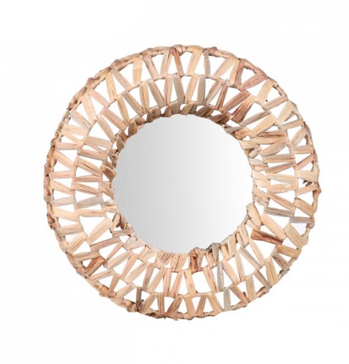 Natural Living wandspiegel bohemian - rond - bruin - met ophanghaak - riet - Dia 46cm - Ibiza stijl