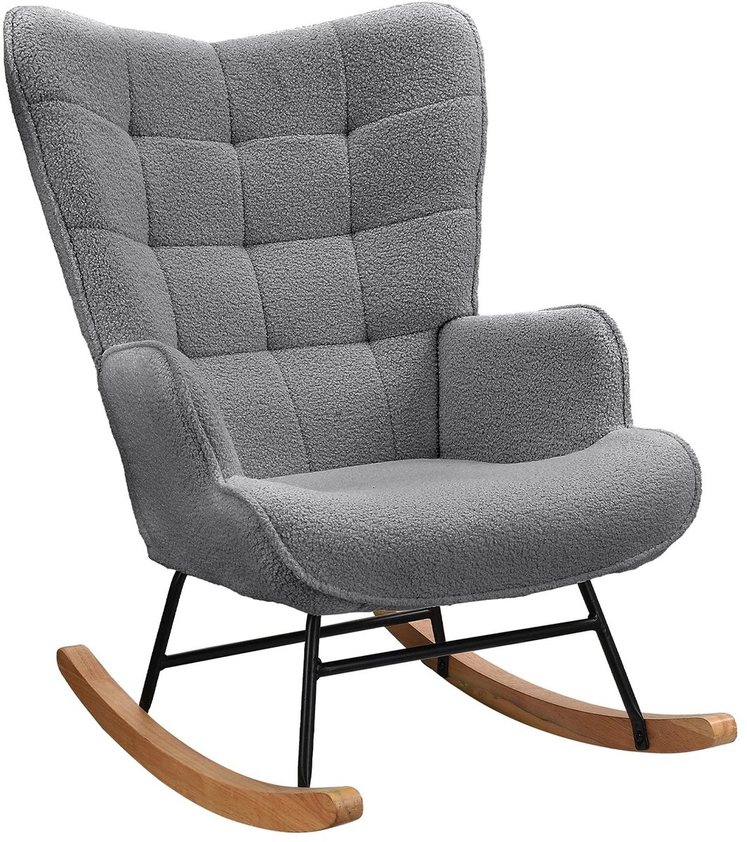 Moderne Schommelstoel - Hoge Rugleuning & Armleuningen - Luxe Eenpersoons Stoel - Comfortabele Relaxstoel - Fauteuil voor Woonkamer, Slaapkamer & Binnen - Luxe Design - 75 x 68 x 92 cm - Grijs