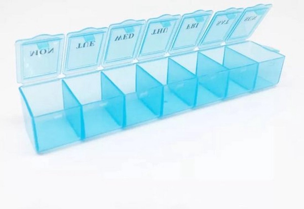 Knaak Medicijnen Doosje - Pillendoos - 1 Week - 7 Vakken - Blauw - Grote vakken - Organizer