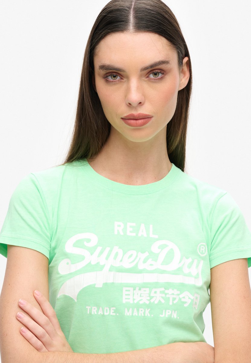 Superdry Slimfit T-shirt met neonprint Dames T-shirts Groen