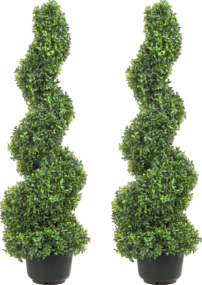 Vevor 2 Stuks Kunstbuxus Toren Vormsnoei Spiraal Kunstplant 91cm Hoge Decoratieve Plant Groene Plastic Plant Gemaakt Van Pe Ijzer Vormsnoei Planten Inclusief 10 Stuks Vervangende Bladeren Zwart