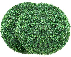 VEVOR 2x Buxus Kunstbol ø50,8cm Tuindecoratie Buxus Bal Kunstbuxus Bal Kunstplant Van Pe, Hout, Pp Incl. 2 Decoratieve Led-Lampjes En 10 Reservebladeren