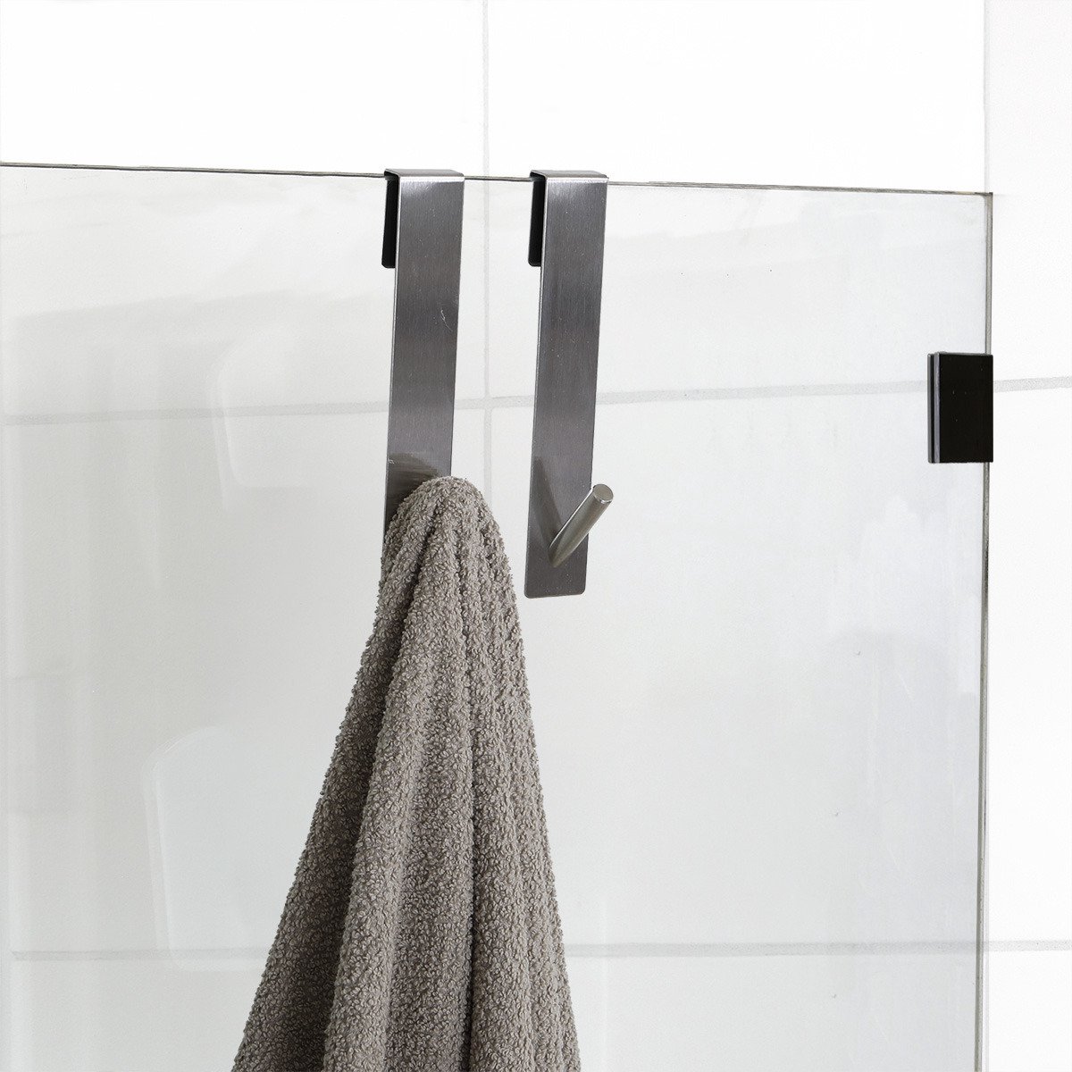 Tendance Douchehaken - 2x stuks - zilverkleurig - metaal - douchecabine / douchewand haak