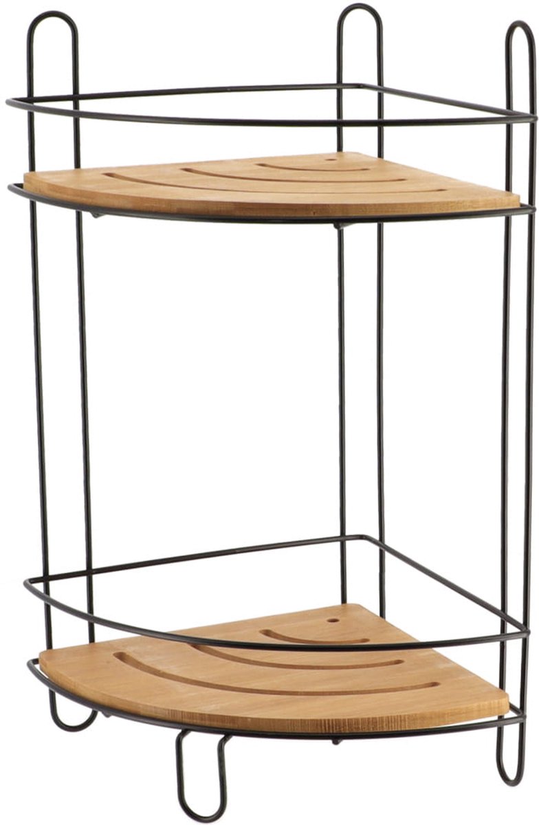 Tendance Badkamer organizer - zwart - metaal/hout - 2 lagen - 37 x 20 x 20 cm - doucherek