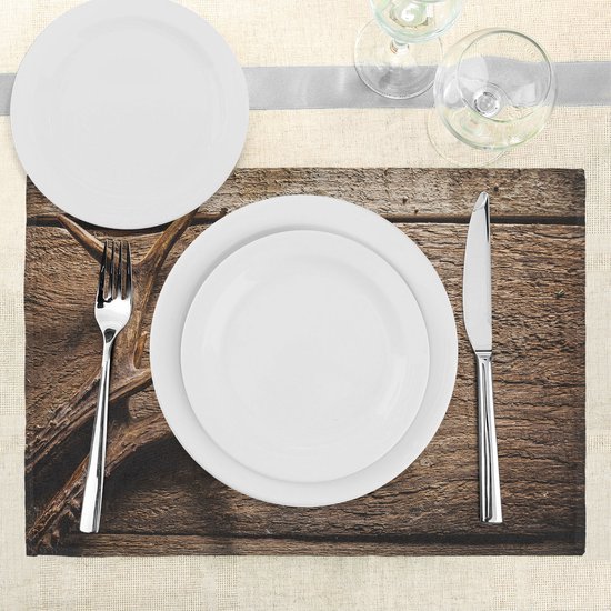 Set de 4 sets de table en bois de cerf rustique, motif renne, lavables et antidérapants.