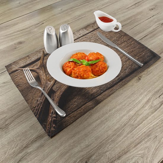 Set de 4 sets de table en bois de cerf rustique, motif renne, lavables et antidérapants.