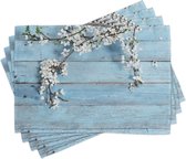 Set de 4 sets de table à manger en tissu lavable avec dos antidérapant, motif fleurs printanières et branches