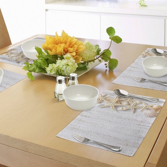 Set de 4 sets de table New Bed Ocean Shells and Starfish pour table à manger, tissu lavable avec envers antidérapant