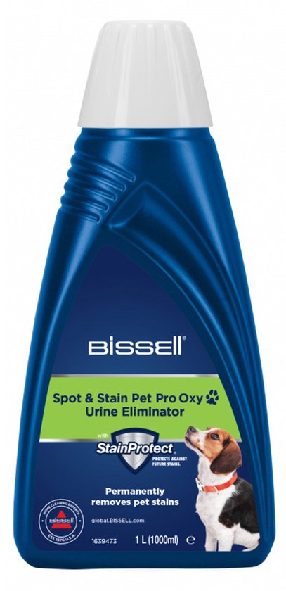 BISSELL Spot & Stain Pet Pro Oxy Urine Eliminator, 1L fles met beagle.