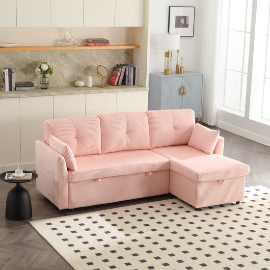YuQozii L-vormig gestoffeerd bed, slaapbank 140x200 cm met gebloemde