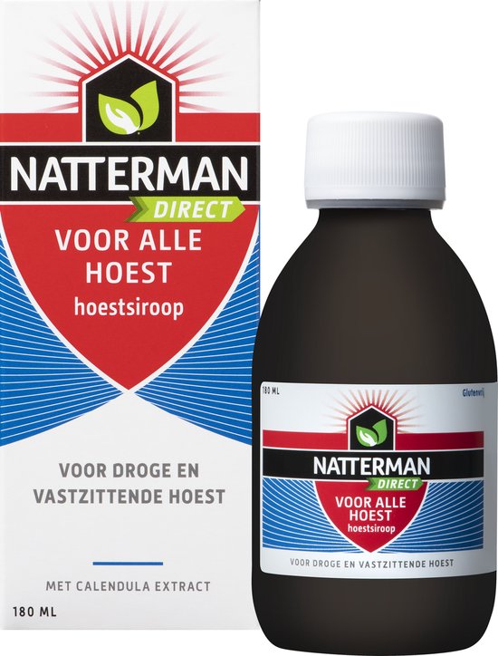 Natterman Direct Voor Alle Hoest Hoestsiroop - Voor droge en vastzittende hoest - Met calendula extract - Vanaf 18 jaar - Hoestdrank - Medisch hulpmiddel - 180 ml