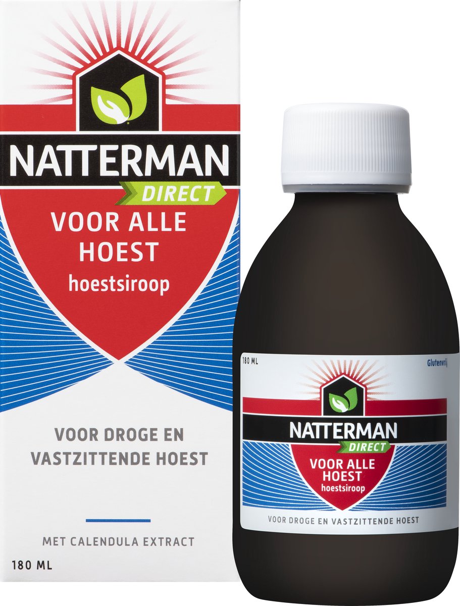 Goedkoopste Natterman Direct Voor Alle Hoest Hoestsiroop - Voor droge en vastzittende hoest - Met calendula extract - Vanaf 18 jaar - Hoestdrank - Medisch hulpmiddel - 180 ml