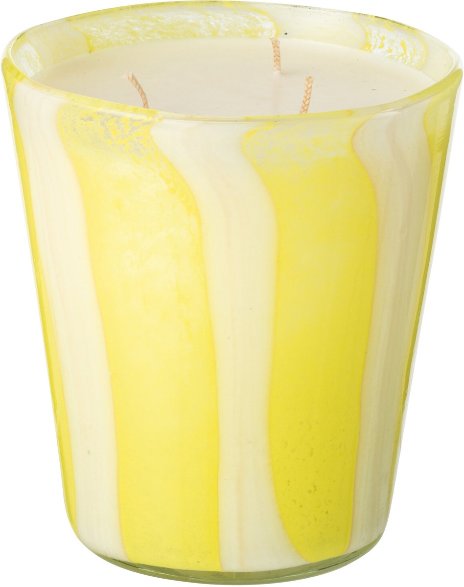 J-Line geurkaars Noa Strepen - Yashioka Gardenia - glas - geel - medium - 68U Multi