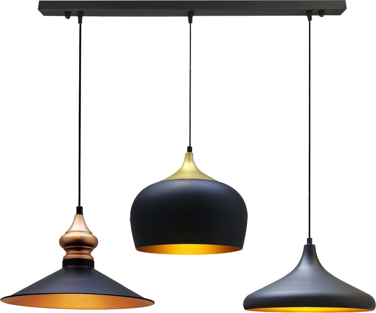 Bamyum Hanglamp Eettafel 3 Vlam E27 Zwart Metalen Hanglamp