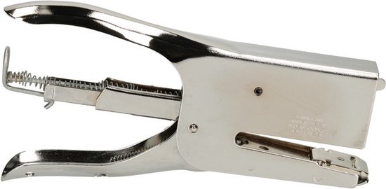 Zilverkleurige niettang, opengewerkt mechanisme zichtbaar.