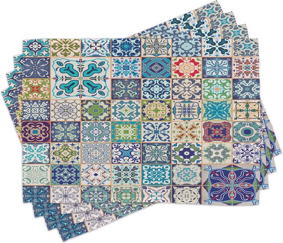 New de 4 Set de table à motif floral méditerranéen coloré, lavables et antidérapants.