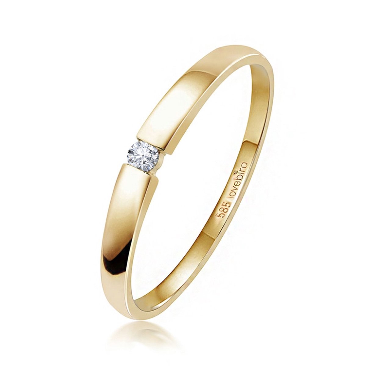 Lovebird LB125 - Gouden damesring met briljant - Dames - Maat 54 - Diamant - 2 mm - Briljant Geslepen - 0,03 Karaat - 14 Karaat - Goud