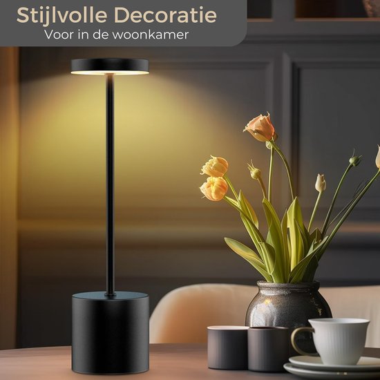 Boncy® Lampe de Table de Luxe Lampe de Bureau Rechargeable & Tactile - LED Dimmable avec 3 options de chaleur - Lampe de Bureau Industrielle Zwart Mat 35cm - Veilleuse Table Chambre Salon ou Lampe de Chevet - Adultes Bébé et Enfants - Lampes de table