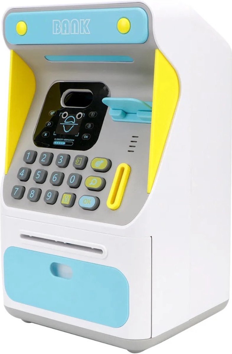 Spaarpot - Spaarpotten - Elektronische Spaarpot - Spaarpot Kind - Digitale Spaarpot - ATM Spaarpot - Met Gesimuleerde Gezichtsherkenning - Geluidseffecten - Inclusief Bankpas - Wit