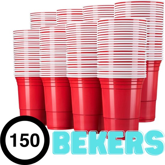 Beerpong Bekers - 150 stuks - American Cups - Herbruikbare bekers - Bierpong - Pingpong ballen - Actiespel - 150 Redcups - Drankspel - Drinkbekers - Drinkspel