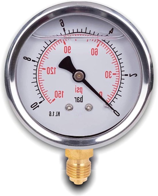 Wildkamp Manometer Rvs RVS IP65 63 mm manometer met onderaansluiting 1/4 - 0-10 bar glycerine ...
