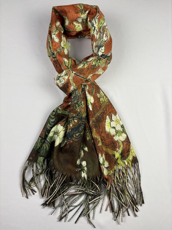 Fleur d'amandier Vincent van Gogh en belle matière, 1 face, couleur unie, 80% viscose et 20% coton