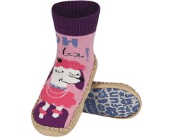 Soxo - Kindersloffen meisjes - Pantoffels voor Kinderen – Maat 27-28 – Katoen en Leer – Antislipzool – Roze Warme Slofsokken voor Meisjes van 4 Jaar - slofsokken met leren zool - meisjes sloffen maat 27-28 - kindersloffen pastelkleuren