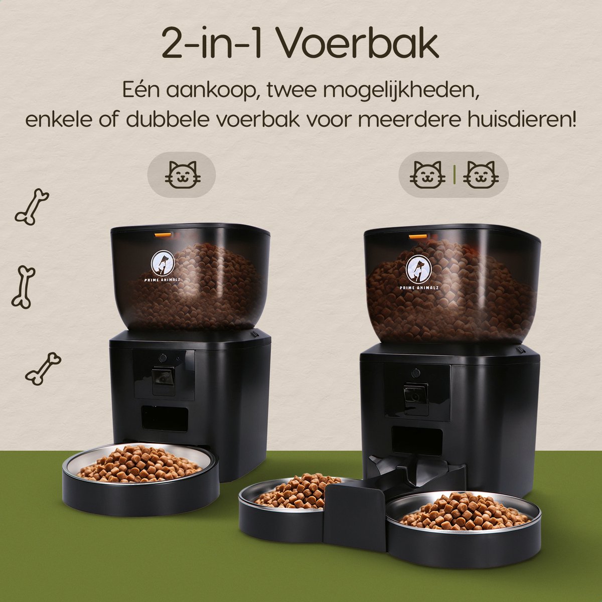Prime AnimalZ Automatische Voerbak Dubbel met stoomborstel