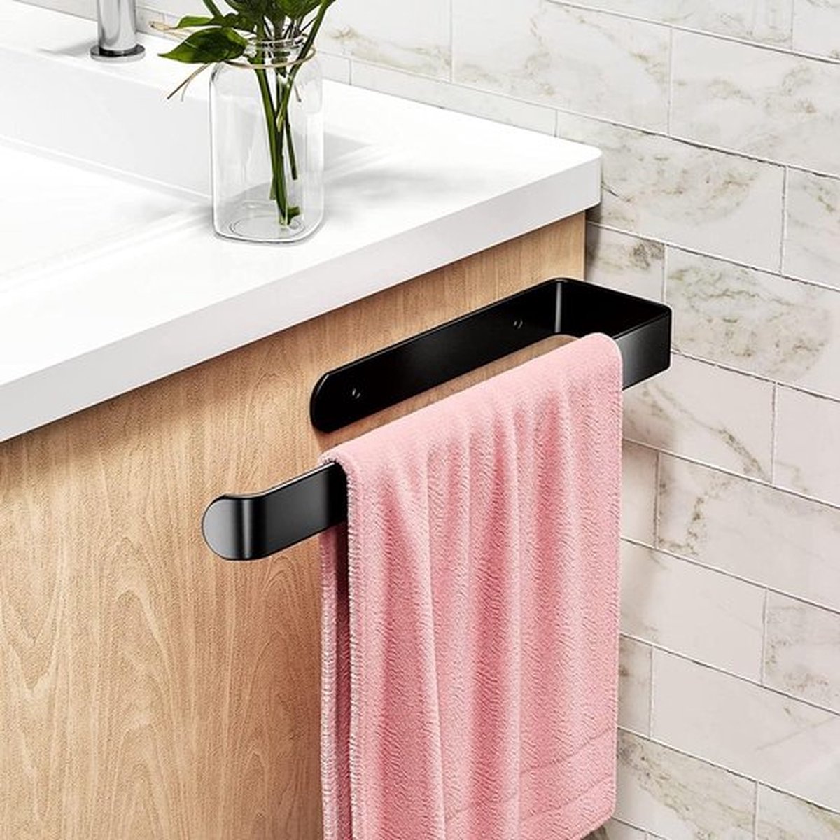 Zelfklevende of geboorde handdoekhouder - waterdicht en roestvrij - aluminium - geschikt voor keuken en toiletpapier - zwart