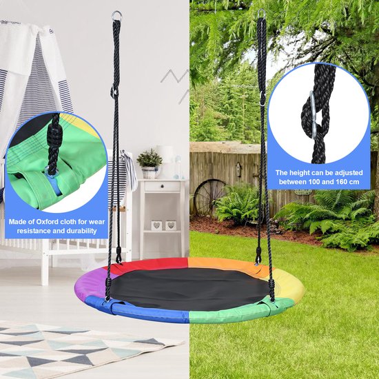 Nestschommel outdoor tuinschommel 100-160cm kinderschommel ronde schommel plaatschommel hangende schommel meerkinderschommel kleurrijk Ø100cm tot 150 kg