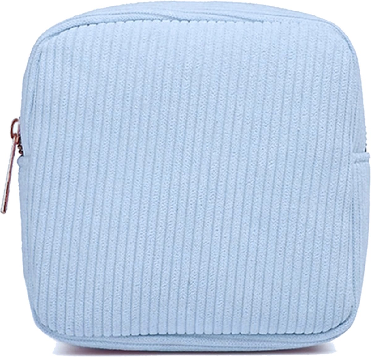 Corduroy Mini Make-up Tas - Blauw | 14 x 14 x 5 cm | Toilettas / Maandverband Etui | Fashion Favorite