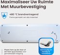 Arrière d'une multiprise blanche avec des marquages pour fixation murale.