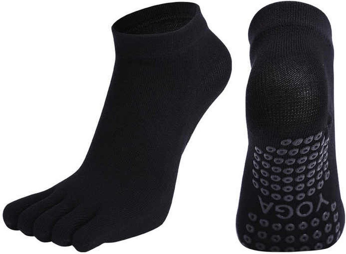 Without Lemon - Yoga Sokken - Antislip - Teensokken - Pilates - Sporten - Elastic - Comfort - One Size (Maat 36-41) - 1 Paar - Zwart