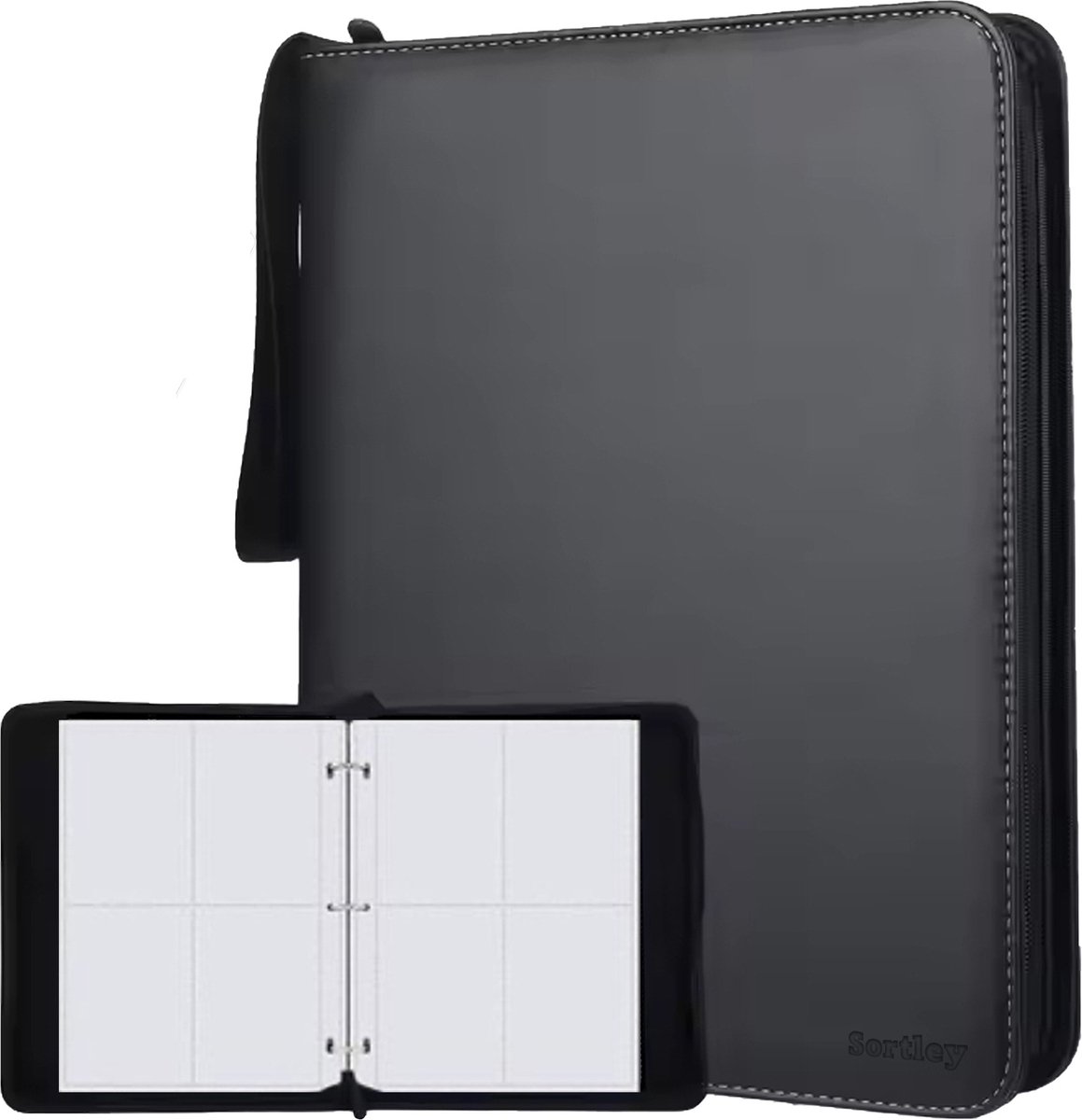 Sortley Verzamelmap voor 400 Kaarten - Binder - Geschikt voor Pokemon Kaarten - Premium Card Binder met Ritssluiting - 50 Pagina's - A5 Formaat - 4 Pocket - Kunstleer - Zwart