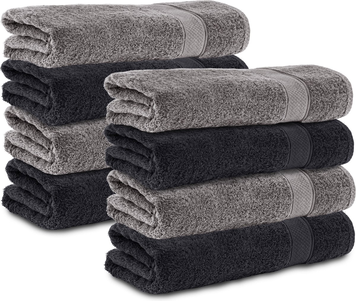 Komfortec 8x Handdoek 70x140 - 100% Katoen – Handdoekenset - Zacht - Antraciet-Zwart