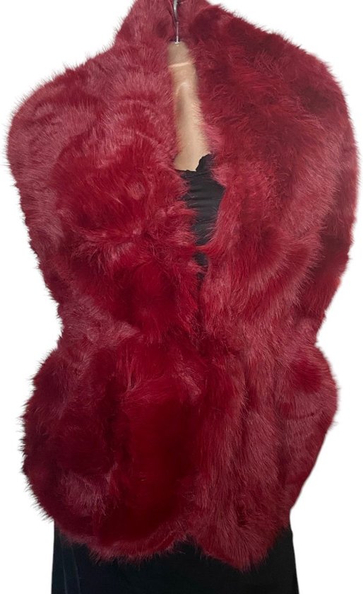 Dames Luxe Sjaal Stola van Imitatiebont 160/35CM Donkerrood