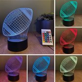 Klarigo® Nachtlamp – Rugby - 3D LED Lamp Illusie – 16 Kleuren – Bureaulamp – American Football – NFL - Nachtlampje Kinderen – Creative lamp - Afstandsbediening