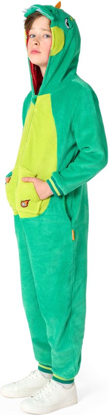 OppoSuits Dino Onesie Kids - Combinaison polaire Dinosaurus - Déguisements - Déguisement Animaux pour Enfants - Vert - Taille : M - EU110/116 - 6-8 ans