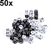 50 STUKS Dobbelstenen 25x ZWART en 25x WIT