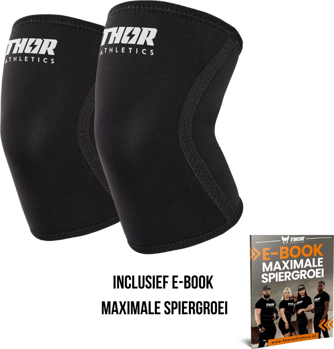 Thor Athletics Knee Sleeves - Kniebrace - Knee Sleeves Powerlifting - 7mm - Zwart - Maat (M) - Inclusief E-Book