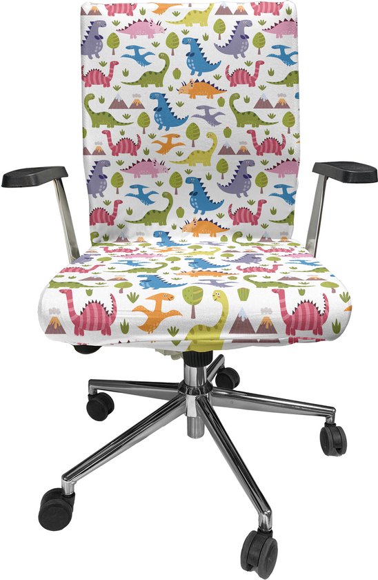 Housse de chaise de bureau New Bed Dino Colorful Dinosaures , housse en Tissus extensible et lavable, grande taille