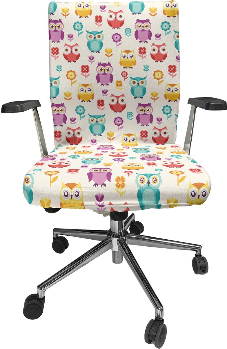 New Bed Uilen Nostalgische Bloemen Stoelhoes voor Bureaustoel, Rekbare en Wasbare Stoffen Hoes, Grote Maat