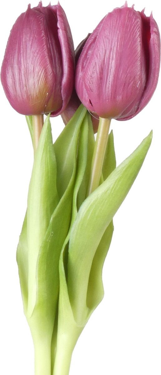 Kunst tulp bundeltje van drie aubergine