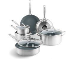 GreenPan Treviso 10-delige set - inductie - alle warmtebronnen - incl deksels - RVS - PFAS-vrij GreenPan Treviso 10-delige set - inductie - alle warmtebronnen - incl deksels - RVS - PFAS-vrij