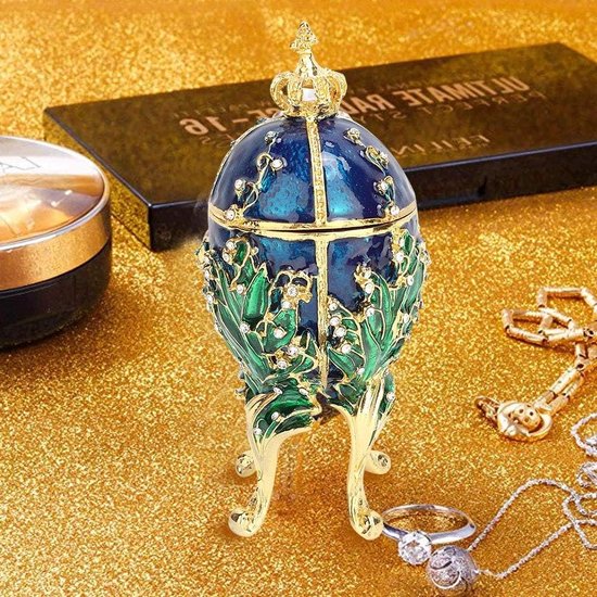 Handgeschilderde Geëmailleerde Faberge Ei Stijl Decoratieve Scharnierende Sieraden Snuisterij Doos Uniek Cadeau Voor Thuis