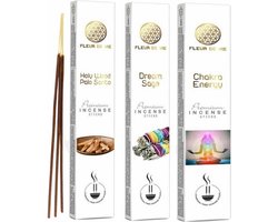 Fleur de Vie - Premium Wierookstokjes - 3 Assortiment - 3 x 16 gram - Chakra Energy - Holy Wood Palo Santo - Dream Sage